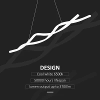 HOMCOM Modern Wave-Shape LED Pendant Light with Adjustable Hanging Chain, Metal Chandelier for Living Room, Bedroom, Dining Room, Office, Cool White 6500K, Silver(m-6)