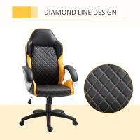 Vinsetto Office Chair Faux Leather Diamond Line High-Back Rocker Swivel Computer Desk Chair with Wheels, Black Orange(m-6)