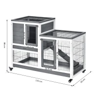 PawHut Small Animals 2-TierFir Wood Guinea Pigs Hutches Indoor Hutch Grey(m-3)