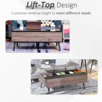 HOMCOM Lift-Top Coffee Table with storage, 100x 65 x 39cm Grey(m-4)
