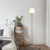 HOMCOM 171cm Glass Globe Floor Lamp Metal Frame Sphere Light Pedal Switch Home Office Living Room Modern Unique Standing Beautiful Furnishing - Grey(m-8)
