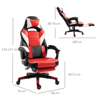 Vinsetto Cool & Stylish Gaming Chair Ergonomic Recliner w/ Thick Padding Footrest Neck & Back Pillow 5 Wheels Racing Swivel Height Adjustable Home Office Red(m-3)