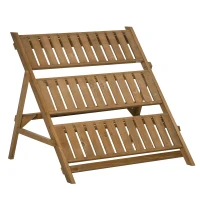 Outsunny Suporte de Madeira para Plantas em Forma de Escada com 3 Prateleiras Dobrável Suporte de Vasos de Plantas para Decoração de Interiores e Exteriores 101x83x88cm Marrom(m-7)