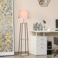 HOMCOM Metal Floor Lamp w/ 2-Tier Shelves Foot Switch Modern Stylish E27 Lampshade Base Functional Duo Design(m-2)