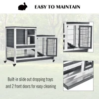 PawHut Small Animals 2-TierFir Wood Guinea Pigs Hutches Indoor Hutch Grey(m-6)