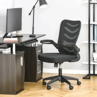 Vinsetto Mesh Office Chair for Home Swivel Task Desk Chair with Lumbar Back Support, Flip-Up Arm, Adjustable Height, Black(m-1)
