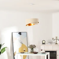 HOMCOM Modern Pendant Light with Adjustable Hanging Chain and Two Bevel Nested Lampshade, Metal Chandelier for Living Room, Bedroom, Dining Room, Office, Beige and Gold(m-10)