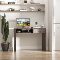 HOMCOM Compact Computer Desk, Study Table with Drawer and Storage Compartment, Writing Workstation, Grey(m-2)
