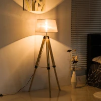 HOMCOM Tripod Floor Lamp Wooden Adjustable Modern Illumination Design E27 Bulb Compatible (Cream Shade) 99-143H(m-1)
