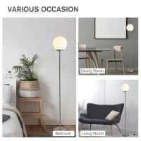 HOMCOM 171cm Glass Globe Floor Lamp Metal Frame Sphere Light Pedal Switch Home Office Living Room Modern Unique Standing Beautiful Furnishing - Grey(m-5)