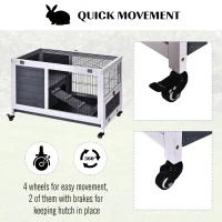 PawHut Rabbits Indoor Fir Wood Lift-Top Hutch Guinea Pigs Hutches-Grey and White(m-7)