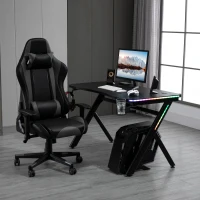 HOMCOM RGB Gaming Desk Computer Table Metal Frame with LED Light, Cup Holder, Headphone Hook, Cable Hole, Black(m-12)