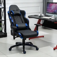 Vinsetto Holographic Stripe Gaming Chair Ergonomic Design PU Leather High Back 360° Swivel w/ 5 Wheels 2 Pillows Back Support Racing Chair Black&Blue(m-9)