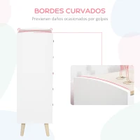HOMCOM Cómoda Infantil de Madera Cajonera con 5 Cajones para Niños Almacenaje Libros Ropa Juguetes para Dormitorio Habitación de los Niños Sala de Juegos 55x36x108 cm Blanco(m-6)