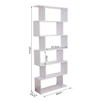 HOMCOM S Shape Wooden 6-tier Bookshelf Open Concept Bookcase Storage Display Unit for Home Office Living Room, White(m-3)