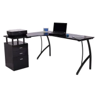 HOMCOM Corner Computer Desk Home Office L-Shaped  Study PC Table Furniture Writing Workstation (Black)(m-11)
