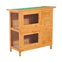 Pawhut 90cm 2 Tiers Double Decker Wooden Guinea Pigs Hutches Pet Cage(m-14)