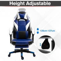 Vinsetto Cool & Stylish Gaming Chair Ergonomic Recliner w/ Thick Padding Footrest Neck & Back Pillow 5 Wheels Racing Swivel Height Adjustable Home Office Blue(m-4)