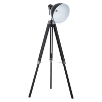 HOMCOM Tripod Floor Lamp, Spotlight Reading Lamp w/ Adjustable Height, Angle, Wood Legs for Living Room, Bedroom, Home, Office, Black and White(m-11)