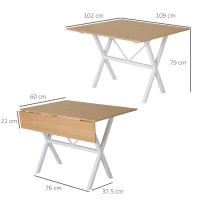 HOMCOM Dining Table Drop Leaf Metal Frame MDF Top Folding Expandable 6 Person Oak(m-3)