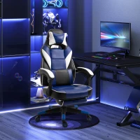 Vinsetto Cool & Stylish Gaming Chair Ergonomic Recliner w/ Thick Padding Footrest Neck & Back Pillow 5 Wheels Racing Swivel Height Adjustable Home Office Blue(m-2)