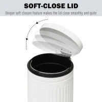 HOMCOM 5L Compact Bin Steel Body Removable Bucket Quiet-Close Lid w/ Pedal Handle Lid Rubbish Trash Can Home Office Bedroom Bathroom Living Room Garbage Tidy Clean White(m-5)