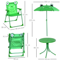Outsunny Conjunto de Mesa e Cadeira de Jardim Conjunto de Picnic Dobrável para Crianças Conjunto de Mesa com Chapéu de Sol com Altura Ajustável 100-125cm Desenho de Sapo Verde(m-3)