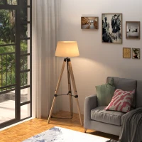HOMCOM Tripod Floor Lamp Wooden Adjustable Modern Illumination Design E27 Bulb Compatible (Cream Shade) 99-143H(m-11)