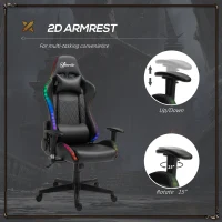 Vinsetto Gaming Chair with RGB LED Light, 2D Arm, Lumbar Support, Height Adjustable Swivel Office Computer Recliner, Racing Gamer Desk Chair for Home, Black(m-8)