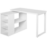 HOMCOM Corner Desk L-Shaped Straight Computer Desk with Rotating Storage Shelf, White Wood Grain(m-1)