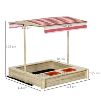 Outsunny Caixa de Areia Infantil de Madeira Caixa de Areia de Jardim para Crianças Min.3 Anos 118x118x118 cm Natural e Vermelh(m-3)