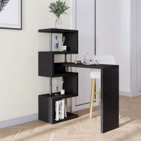 HOMCOM Modern Bar Counter Beverage Table Storage Display Wooden Shelf Shelving Room Divider (Black)(m-2)