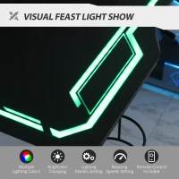 HOMCOM LED Gaming Desk, 120cm Racing Style Computer Table with Lights, Cup Holder, Headphone Hook, Cable Management, E-Sport Study Workstation, Black(m-4)