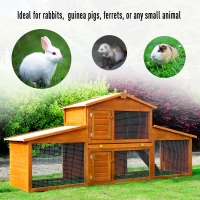 PawHut Small Animal Deluxe XXL Fir Wood 2-Tier Guinea Pigs Hutches Natural Wood Tone(m-5)