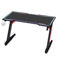 HOMCOM LED Gaming Desk, 120cm Racing Style Computer Table with Lights, Cup Holder, Headphone Hook, Cable Management, E-Sport Study Workstation, Black(m-12)