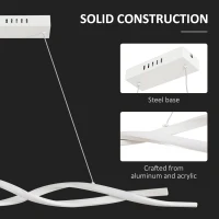 HOMCOM Modern Wave-Shape LED Pendant Light with Adjustable Hanging Chain, Metal Chandelier for Living Room, Bedroom, Dining Room, Office, Cool White 6500K, Silver(m-5)