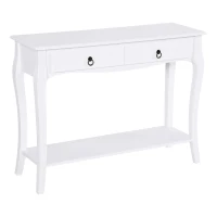 HOMCOM Console Table Modern Sofa Side Desk with Storage Shelves Drawers for Living Room Entryway Bedroom Ivory White(m-1)
