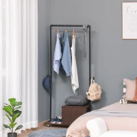 HOMCOM Industrial-Style Steel Clothes Rail w/ Hooks Shelf Wheels Compact Garment Storage Coat Dress Shirts Rustic Brown & Black(m-2)