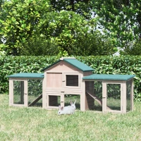 PawHut Guinea Pigs Hutches, 210Lx45.5Wx84.5H cm, Fir Wood-Natural Wood Colour(m-2)