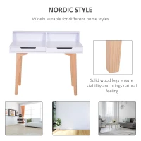 HOMCOM Retro Style Computer Desk Side Console Writing Table Study Workstation 2 Drawers Storage Shelves Home Office Furniture Wood Leg White(m-5)