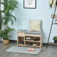 HOMCOM Multi-Storage Shoe Bench w/ Drawer 3 Compartments Cushioned Home Organisation Furniture Tidy Boots Hallway Entryway Brown(m-10)