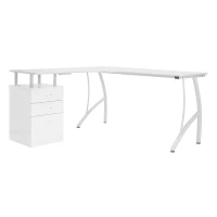 HOMCOM Corner Computer Desk Home Office L-Shaped  Study PC Table Furniture Writing Workstation (White)(m-1)
