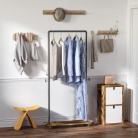 HOMCOM Industrial-Style Steel Clothes Rail w/ Hooks Shelf Wheels Compact Garment Storage Coat Dress Shirts Rustic Brown & Black(m-7)