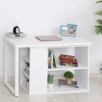 HOMCOM Corner Desk L-Shaped Straight Computer Desk with Rotating Storage Shelf, White Wood Grain(m-2)
