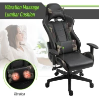 Vinsetto Gaming Office Chair w/ Massage Lumbar Support, Camouflage Panels, 5 Wheels, Adjustable Arms Height, High Back Racing Gamer Recliner, Green(m-4)