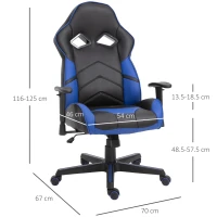 Vinsetto Ergonomic PU Leather Gaming Chair Stylish Blue Panel Swivel w/ 5 Wheels Adjustable Height Armrests Home Office Chair Comfortable Black&Blue(m-3)