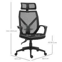 Vinsetto High Back Home Mesh Office Chair Swivel Reclining w/ Lumbar Support Height Adjustable Free Moving Suitable For Working Relaxing Black(m-3)