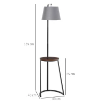 HOMCOM 165cm Unique Floor Lamp & Middle Wood Shelf Industrial Style Steel Frame Curved Base Home Office Lighting Storage Brown&Black(m-3)