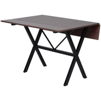 HOMCOM Dining Table Drop Leaf Metal Frame MDF Top Folding Expandable 6 Person Brown(m-11)