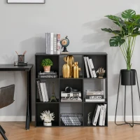 HOMCOM 3-tier 9 Cubes Storage Unit Particle Board Cabinet Bookcase Organiser Home Office Shelves Black(m-2)